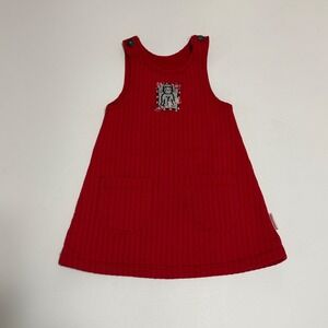 Vintage Healthtex Girls Jumper Dress Size 4 Red Knit Cat Embroidery 90s